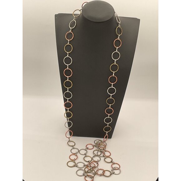 Multi-Color Metal Circle Link Necklace Or Belt 29" Drop - Picture 3 of 5